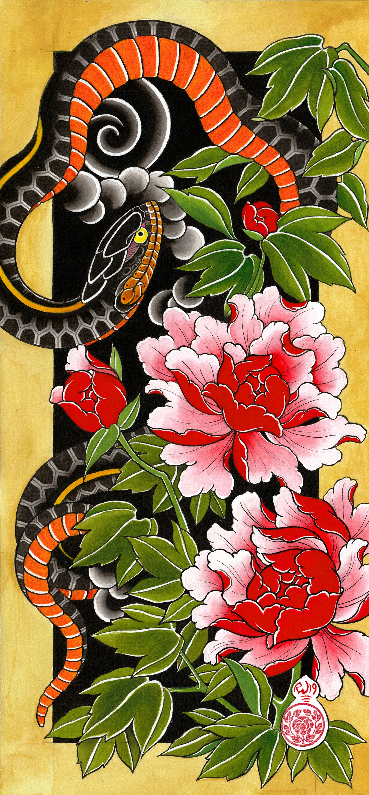 Snake and Peonies