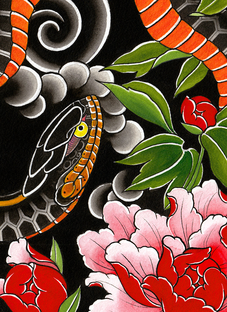 Snake and Peonies