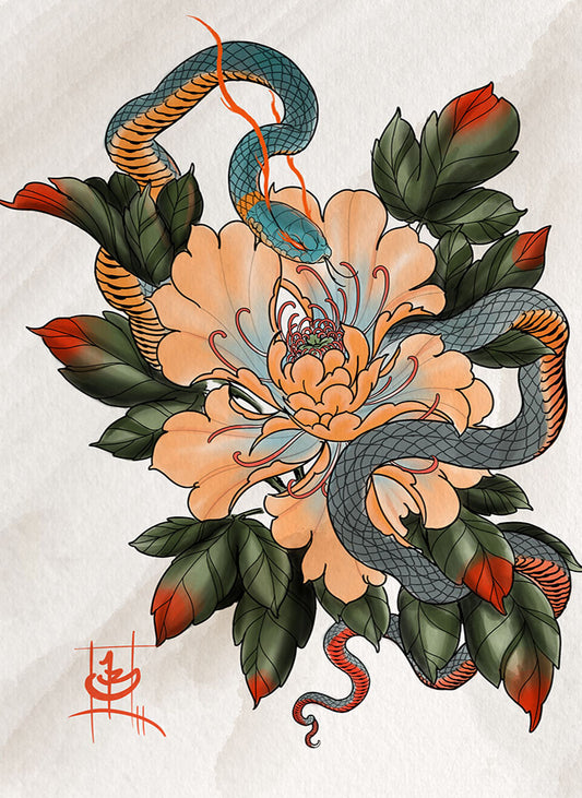 Snake and Peony