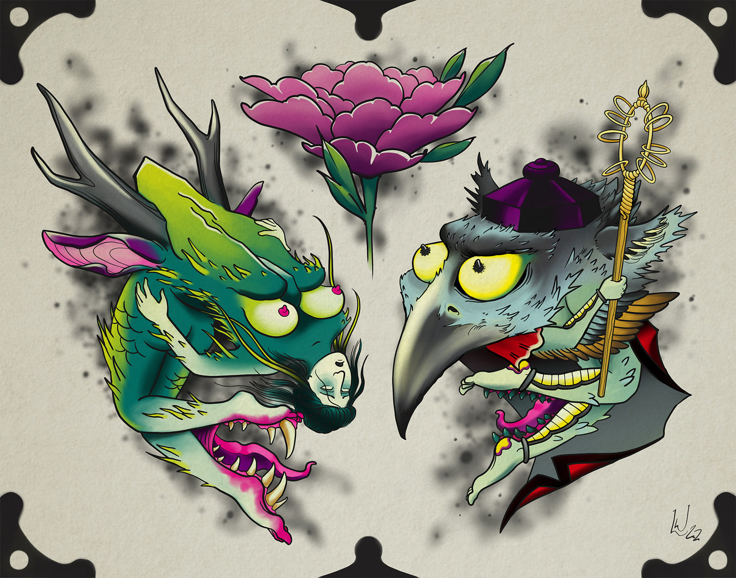 Bentback Dragon and Tengu